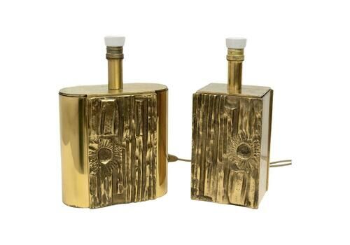 Attributed To Angelo Brotto Modern Middle Ages Brass Table Lamps By Esperia, Pair