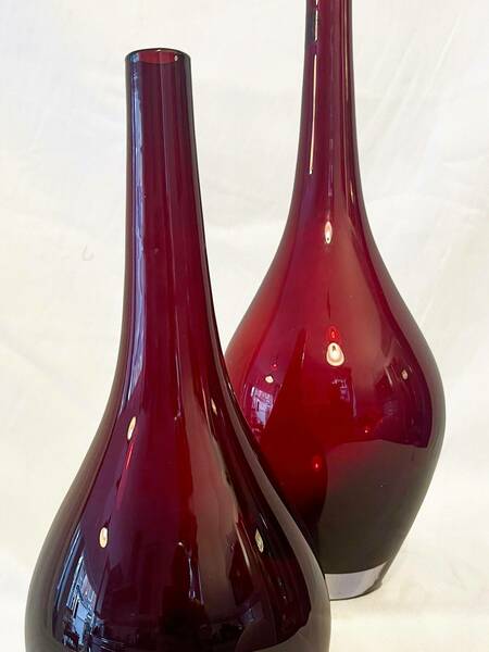 Two Iconic Vintage Ikea Hand Blown Modernist Ruby Red Salong Glass