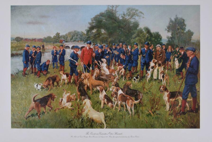 Terence Cuneo Eastern Counties Otter Hounds Hunting Print By Terence Cuneo 1971