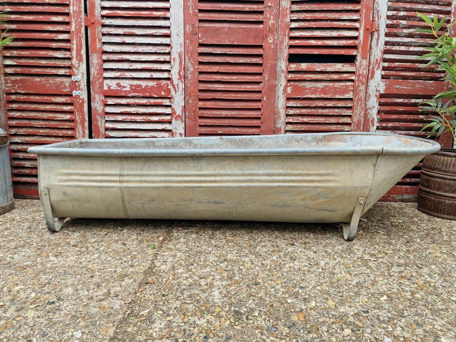 Large Vintage European Galvanised Zinc Tin Bath Trough Garden Pond Herb Planter Vinterior