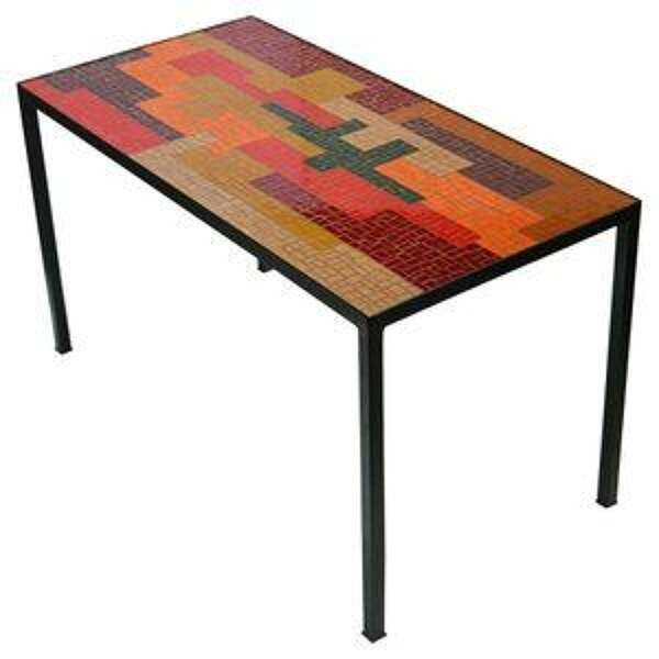 Mosaic Coffee Table With Abstract Pattern In Black, Red