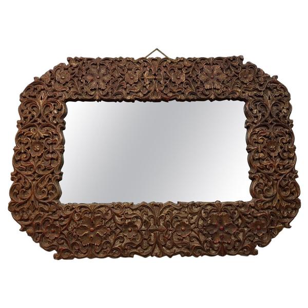 20th Century Large Modern Designed Mirror With Richly Carved Wooden Frame