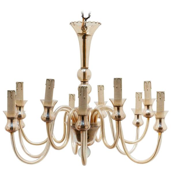 Hollywood Regency Venetian Glass Chandelier, Twelve Arms Of Light