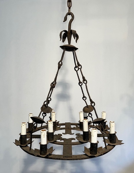 Large 12 Light Gothic Style Wrought Iron Chandelier photo furniture