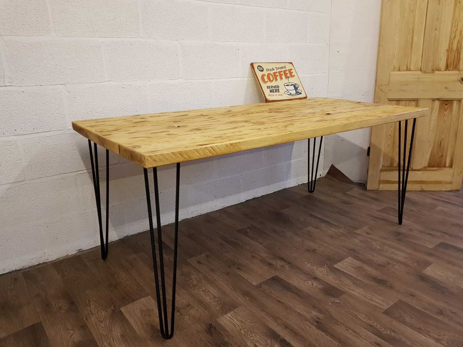 Handmade Rustic Hairpin Legs Kitchen Dining Table Chunky Solid Wood 6 Ft In Length