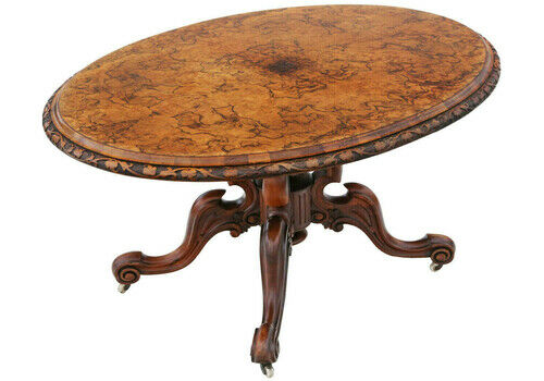Antique Fine Quality Large 19th Century Victorian Burr Walnut Oval Loo Breakfast Table Tilt Top