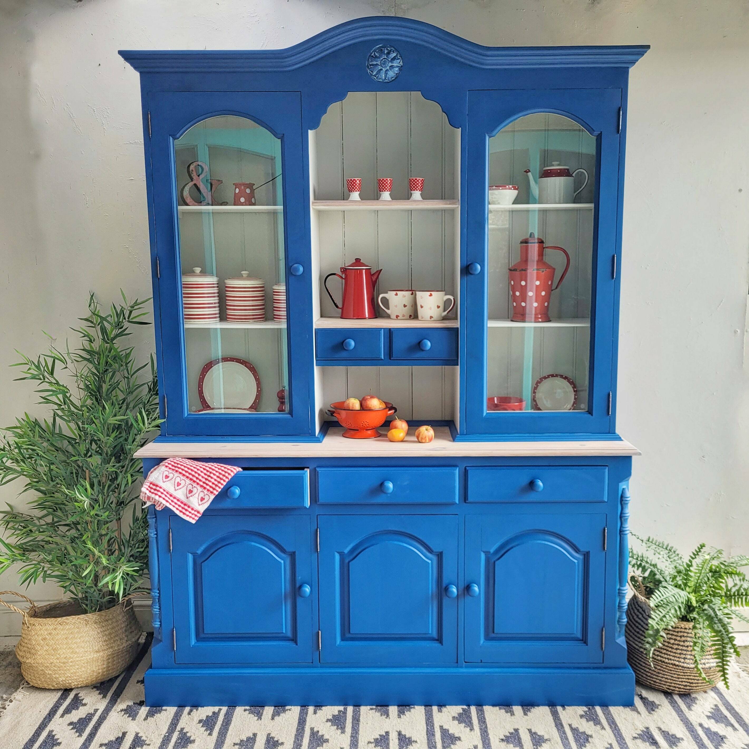 Commission Item Large Blue And White Welsh Hand Painted Pine Kitchen Dresser  | Vinterior