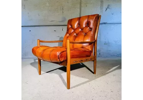 Fantastic 70s Swedish Leather Armchair By Arne Norell Hand Dyed Cognac #281