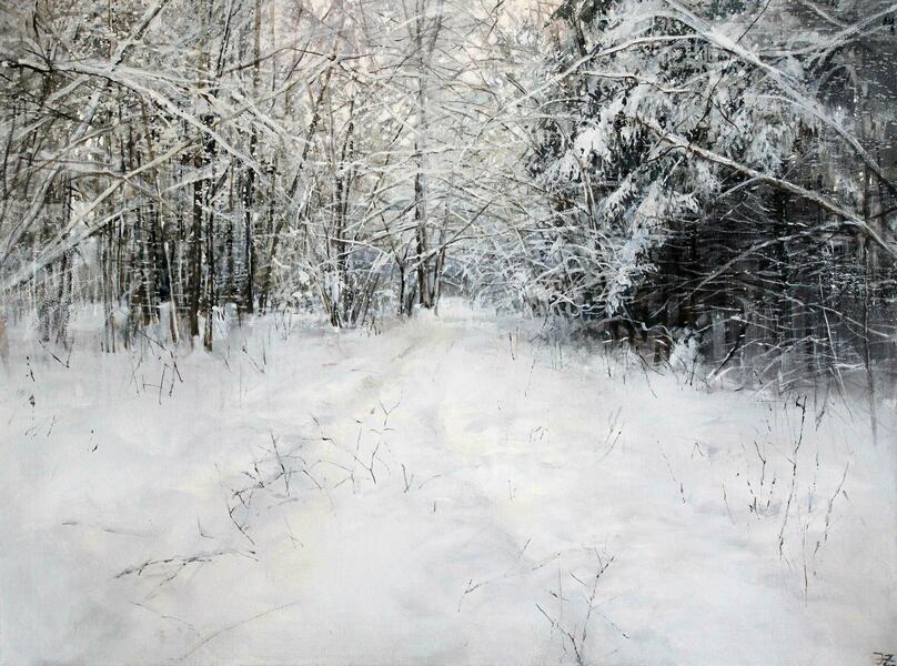 Janis Zingitis Winter Road In The Forest. 2023, Oil On Canvas, 60x80 Cm 2023