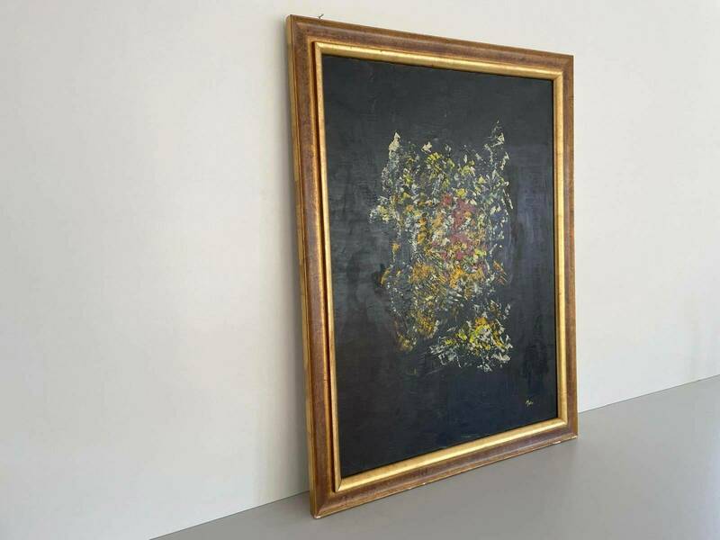 Red And Yellow Abstract Painting With Frame, Signed Malou photo furniture