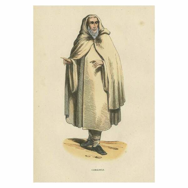 Antique Hand Colored Print Of A Camaldolese Monk, A Hermit Of Mount Corona