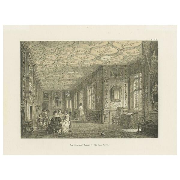 Antique Print Of The Cartoon Gallery Of Knole By Nash 'Circa 1870'