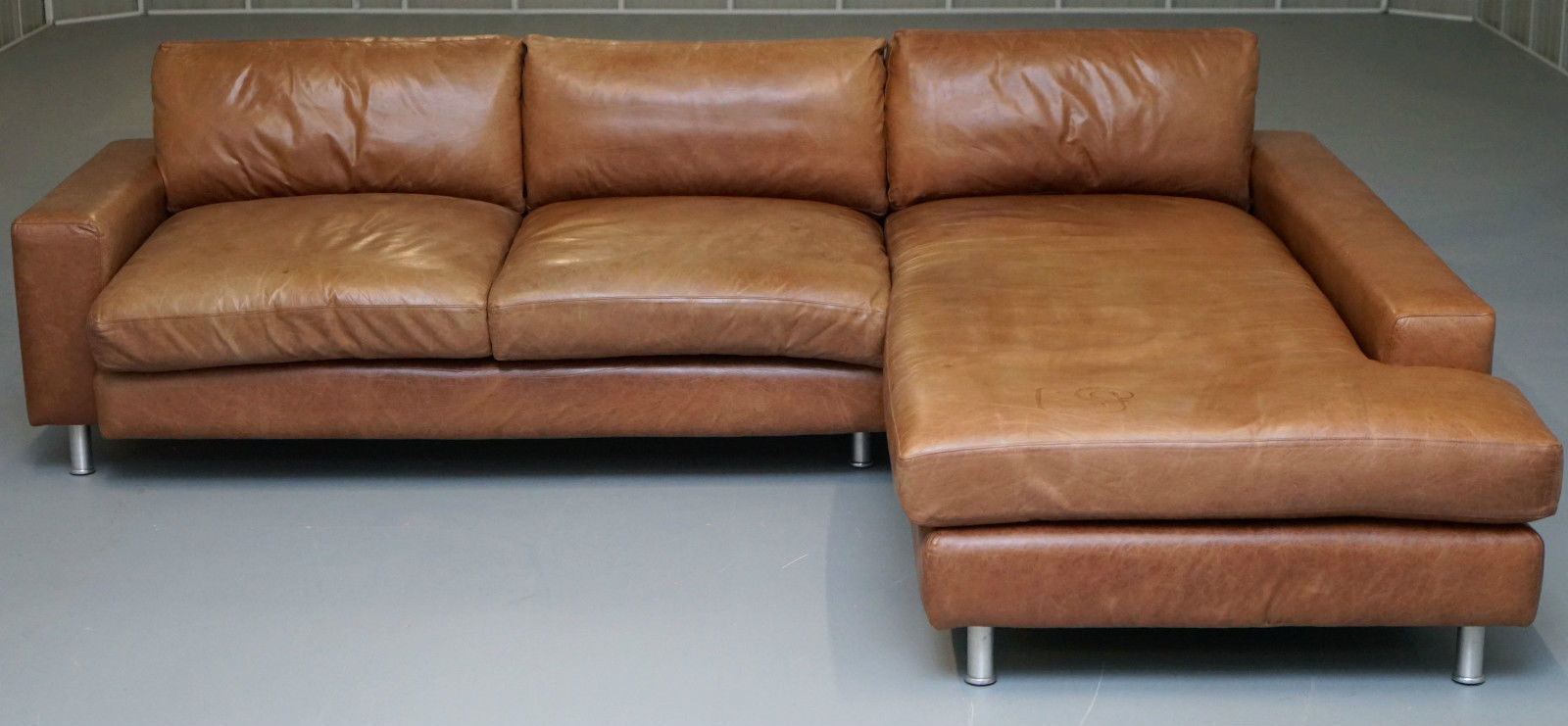 Highly Sprung Sofa Ltd Aged Brown Leather Corner Chaise Stunning