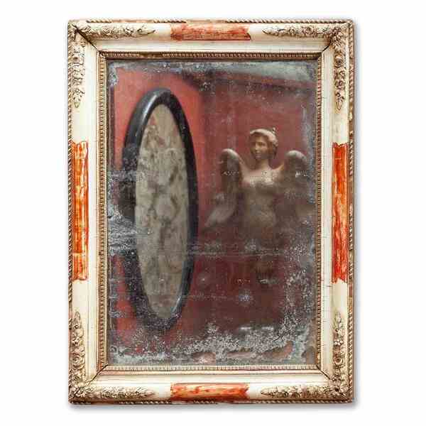 19th Century Red & White Bole Rectangular Wall Mirror From France