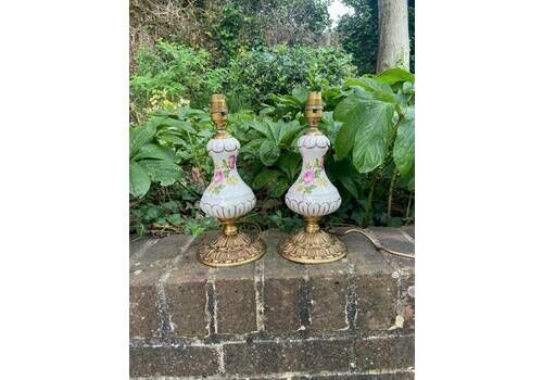 1970s Vintage Table Lamps Made Out Of Porcelain And Metal A Matching Pair, Need Wiring