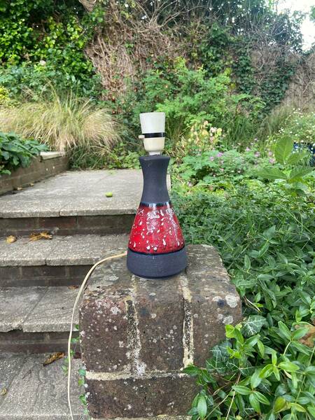 Superb Vintage 1970s Red And Volcanic Grey Table Lamp