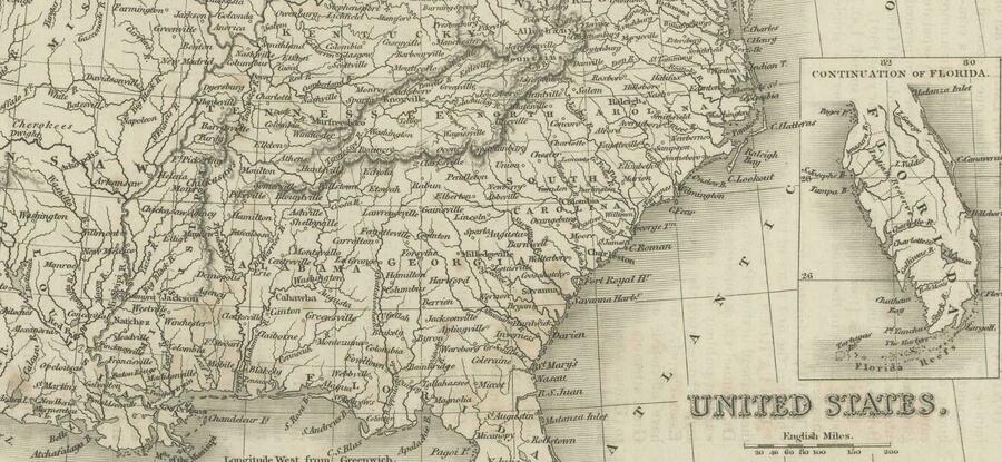 Florida Inset Map Steel Engraved Map Of The United States With Inset Map Of Florida ...
