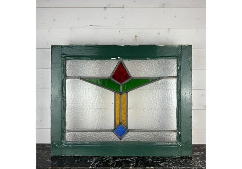 1930s Deco Stained Glass Leaded Light In Frame