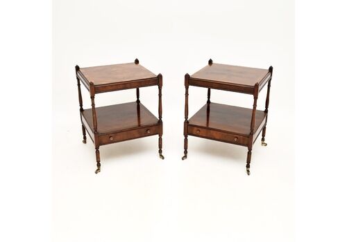 Pair Of Antique Georgian Style Yew Wood Side Tables