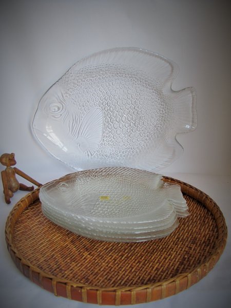 Vintage Arcoroc Fish Set 6 Glass Fish Shaped Plates Glass Fish Platter Dish Vinterior