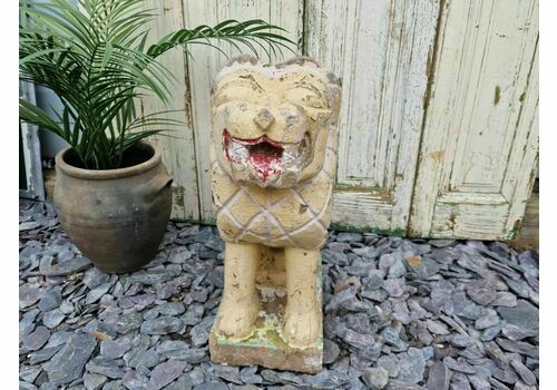 Antique Authentic Indian Hand Made Stone Painted Temple Palace Garden Lion