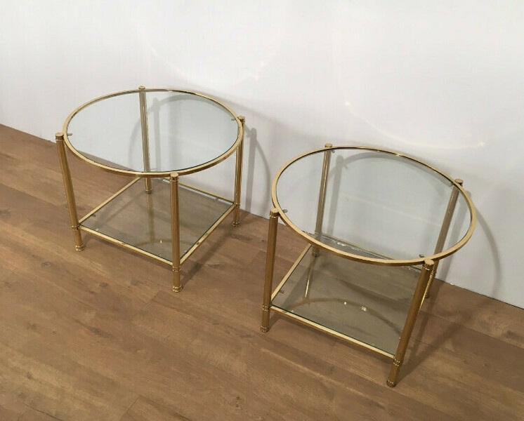 Pair Of Brass Round Side Tables. Circa 1960