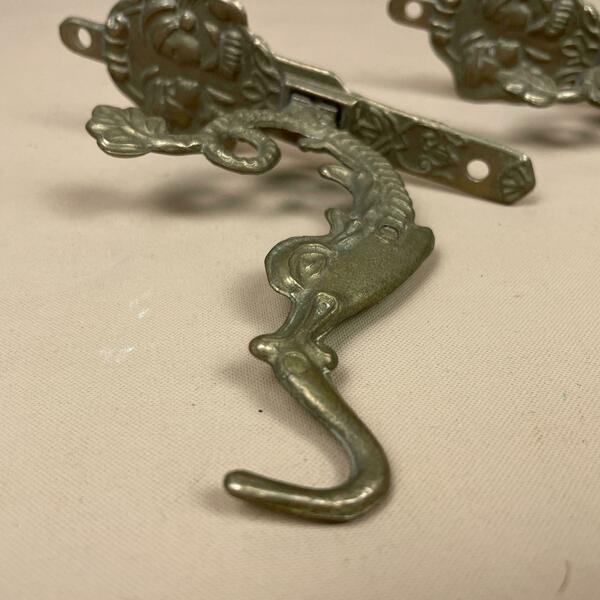 X2 Antique Solid Brass Wall Hook Hanging Vintage Coat Hooks Ornate