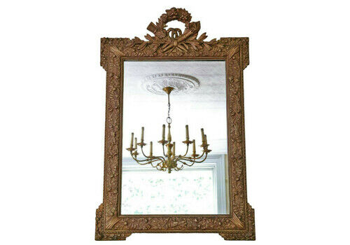 Antique Large C1900 Gilt Overmantle Wall Mirror Quality Ornate Design
