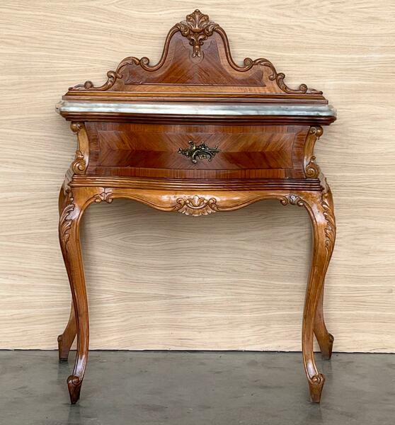French Pair Of Nightstand Tables With Crest & Carved Drawer And Cabriole Legs photo furniture