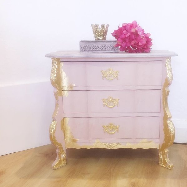 French Bombe Chest Of Drawers Pink And Gold Vinterior
