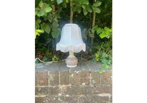 Retro Pottery Lamp With Retro Shade Creams And Browns. Working Condition.