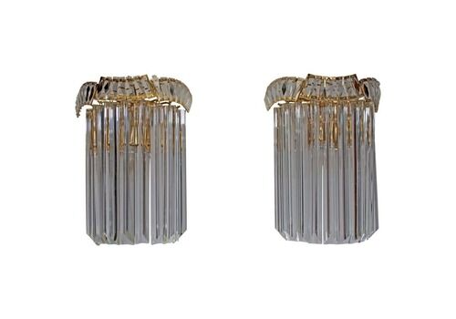 Pair Of Venini Midcentury Brass And Murano Glass "Triedri" Sconces, 1970s