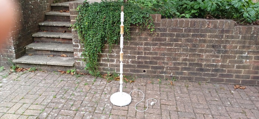 Quirky And Unique Vintage Retro Onyx And Painted Shabby Chic Standard Lamp In Working Order. Upcycled.