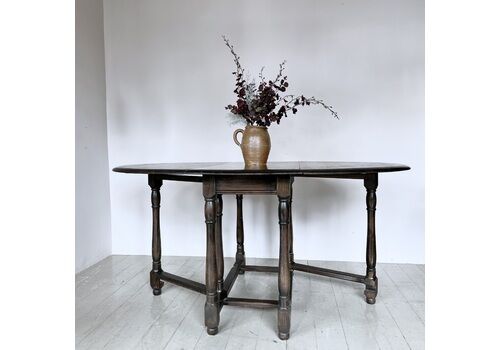 Dark Stained Solid Wood Oval Drop Leaf Table
