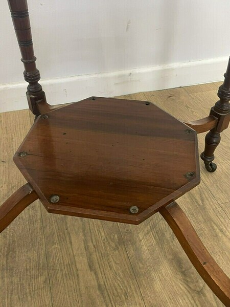 Vintage Octagonal Wooden Side Table With Turned Legs And Shelf photo furniture
