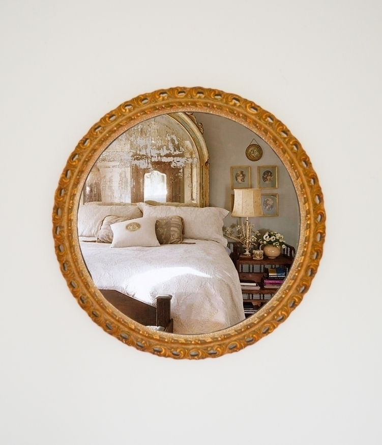 Rare Round Convex Gold Antique Mirror Hand Made Classic French Rare Round Convex Gold Antique Mirror