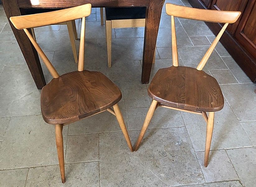 Vintage Ercol Stacking Chairs X 2, Adult Size 392 Mid Century Blue