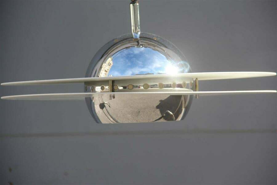 French Ceiling Lamp White Silver Round Ufo Design Pop Art, 1960 photo furniture