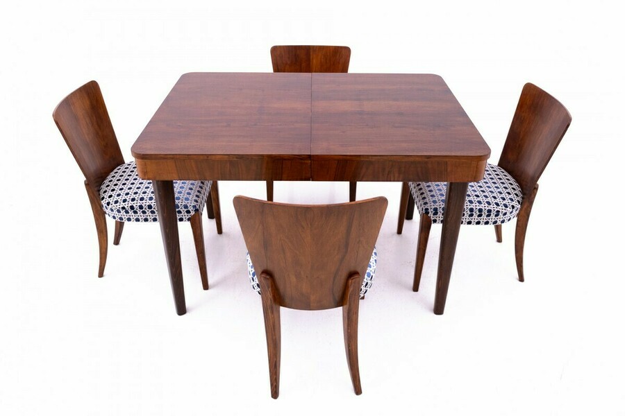 Table With Chairs Designed By J. Halabal From The 1930s, Czechoslovakia. After Renovation.