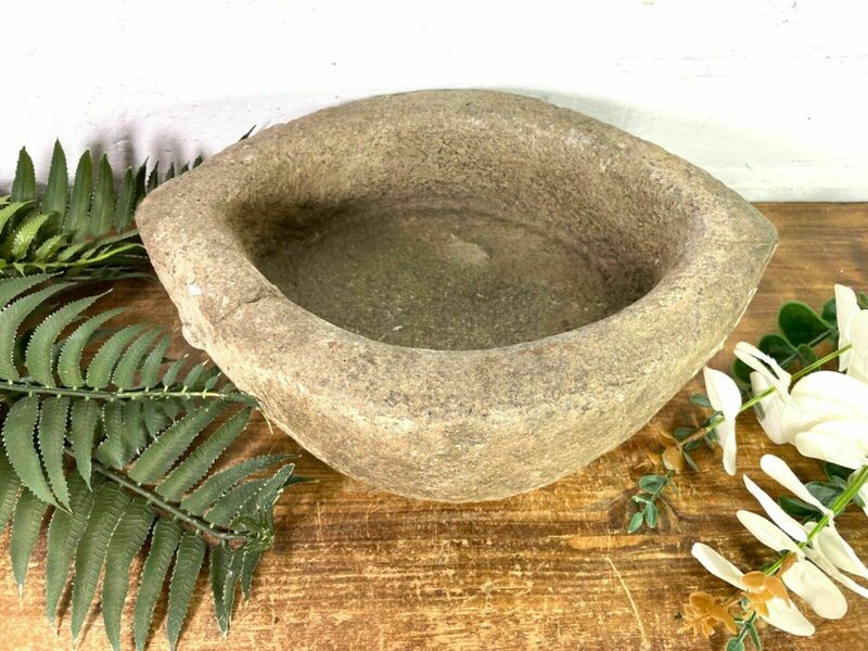 Vintage Rustic Hand Carved Solid Stone Mortar Bowl Dish
