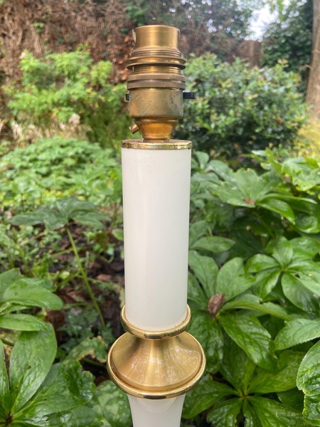 Quality Vintage Tall Cream Porcelain And Brass Table Lamp   Working Condition, Retro Table Lamp photo furniture