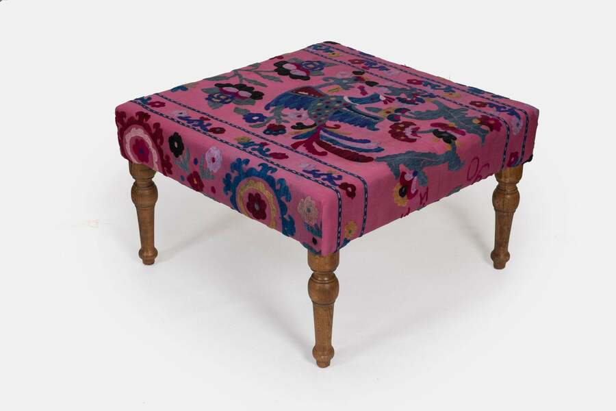 Suzani Square Ottoman   Coffee Table With Bird Motifs photo furniture
