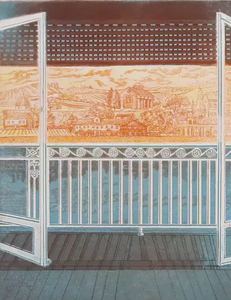 Sue Kavanagh   Contemporary Etching, Dreaming From The Balcony
