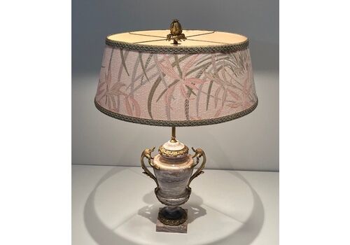 Large Louis XV Style Marble Lamp Decorated With Bronze Decorative Elements