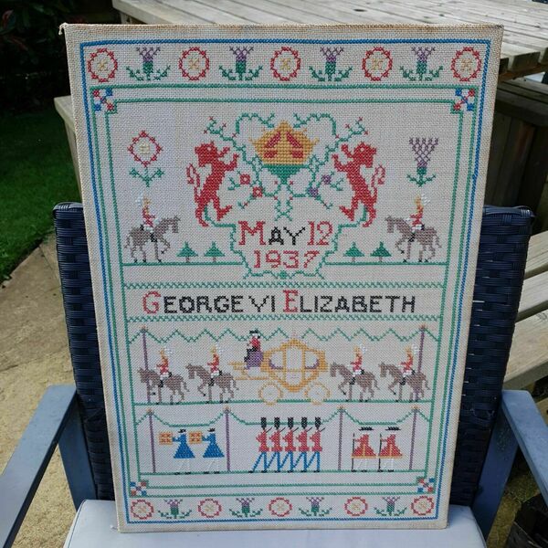 Cross Stitch Coronation George VI Elizabeth II May 12 1937 Unframed Royal Memory