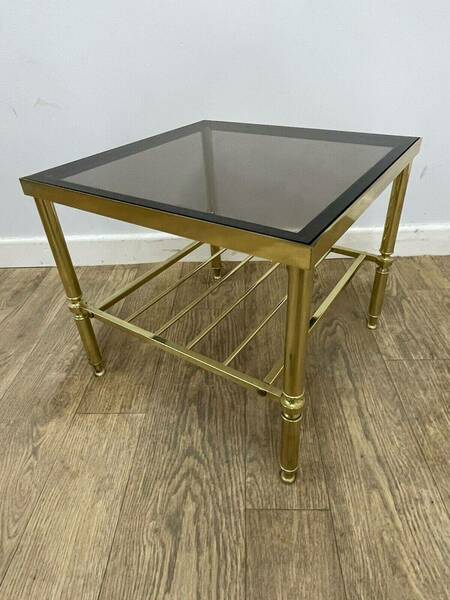Brass Regency Style End Table With Glass Top – Elegant Vintage Accent Piece