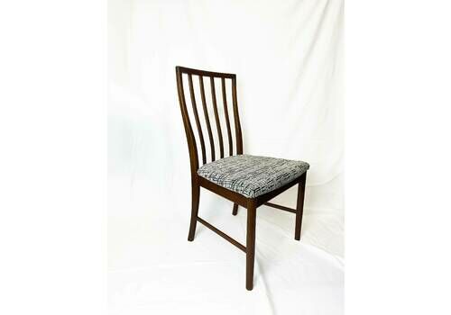Mid Century Vintage Set Of Four Teak McIntosh Dining Chairs Reupholstered In Retro Monochromatic Tufted Jacquard (Fire Reg