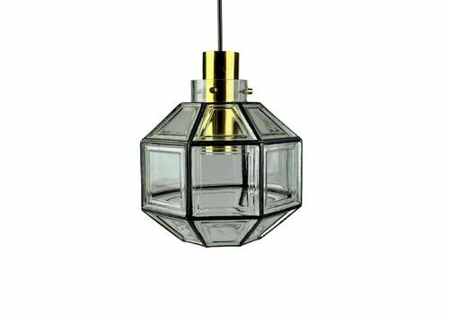 60s 70s Ceiling Lamp Glashütte Limburg Germany Glass & Brass Space Age