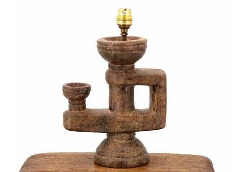 Moroccan Sculptural Brown Stone Table Lamp, 1980s / Africa, Wabi Sabi, Brut, Boho Chic, Ethnic