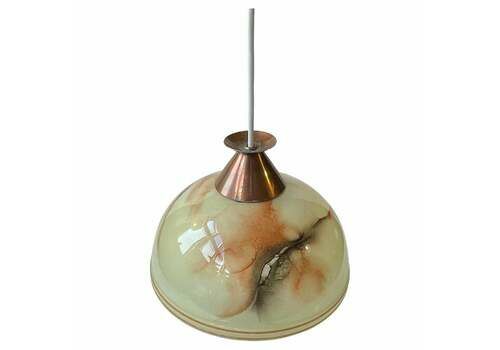 Scandinavian Copper & Marble Glass Pendant Lamp, Bauhaus Style 1940s